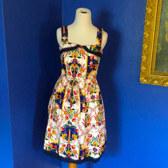 Yumi ModCloth Multicolor Floral Cotton Summer Sundress NWT Small/4 -UK size 8 - Picture 2 of 15